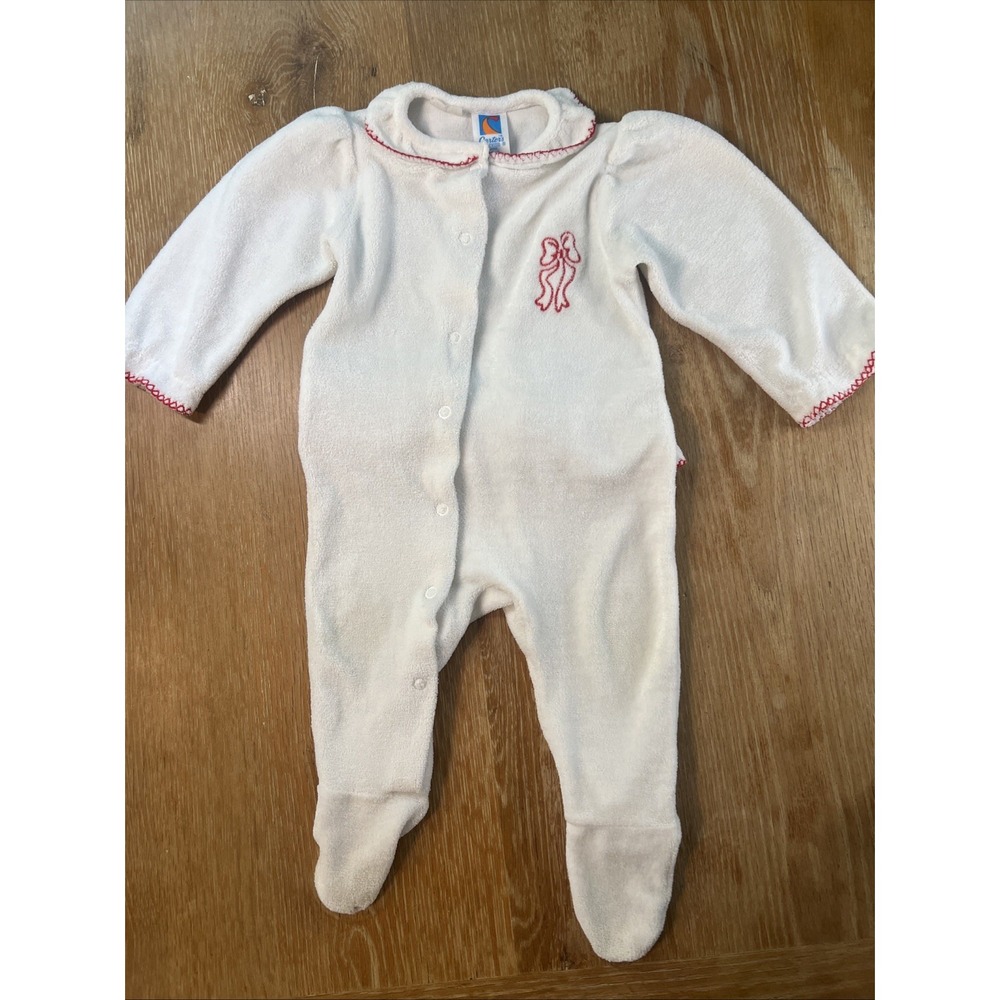 Vintage Carter's Baby Clothes Terry Sleeper Footed Large (19-27#) Red Bow Ruffle
